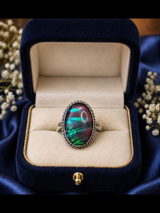 Jewelry - 😎🌺Ring Dichroic Glass Stone Silver Blue Green Flash Statement